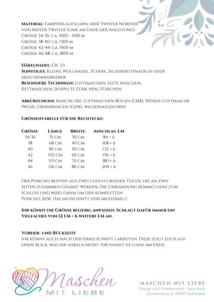 Häkelanleitung Poncho "Lust auf Meer", Gr. 34-46